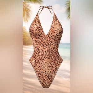 New TROPIC OF C One Piece Halter Swimsuit Sz S Babylon Animal Print Kingston Cat